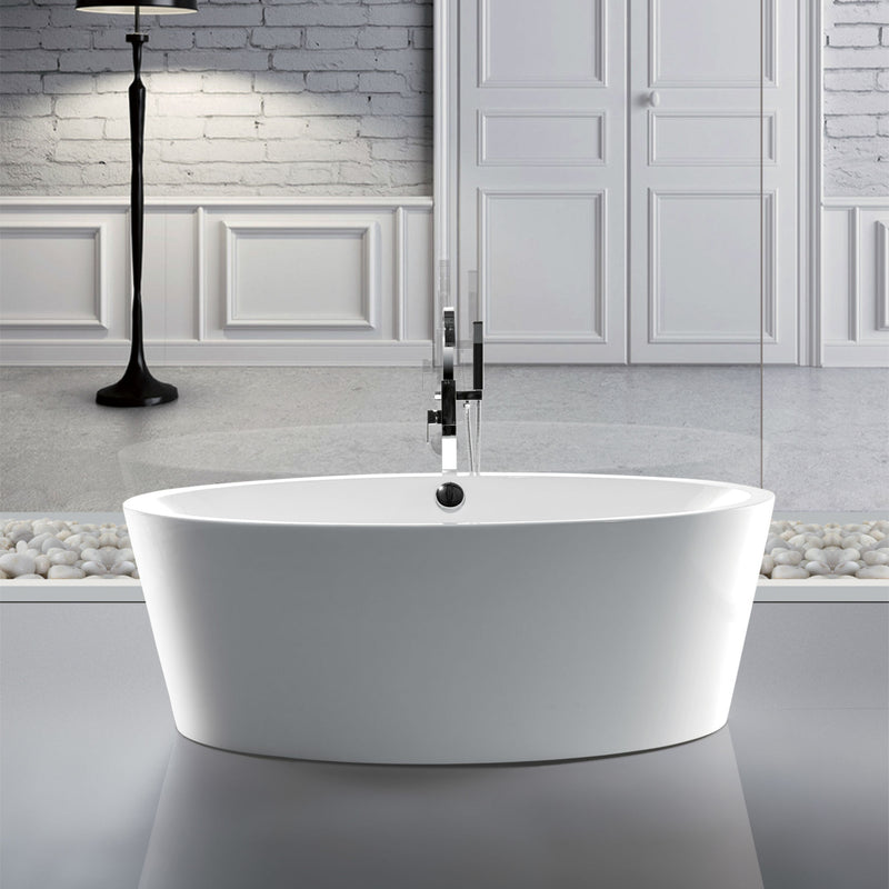 Freestanding Bathtub Contemporary Soaking Tub with Brushed Nickel Overflow and Drain