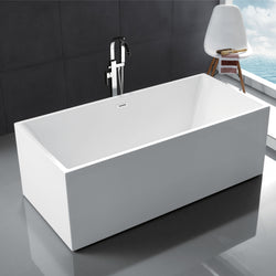 Freestanding Bathtub Contemporary Soaking Tub with Brushed Nickel Overflow and Drain